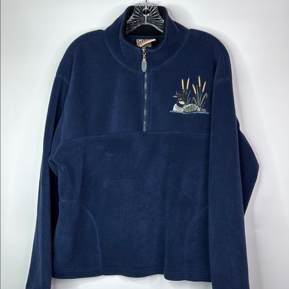 Vintage Morning Sun Loon Bird Fleece 1/4 Zip Sweatshirt Size Large - Picture 1 of 9